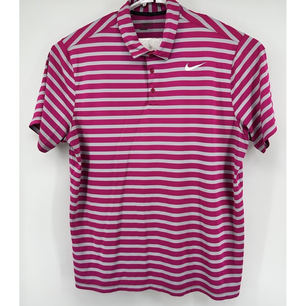 Nike Golf Standard Got Dri Fit  Short Sleeve Polo Fuchsia Grey Striped 2XL